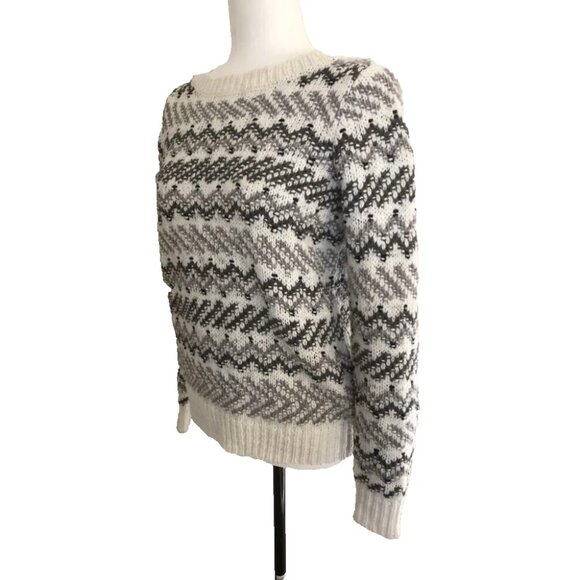LOFT Long Sleeve Sweater Womens Size Medium Wool Acrylic Blend Gray White - Picture 4 of 7